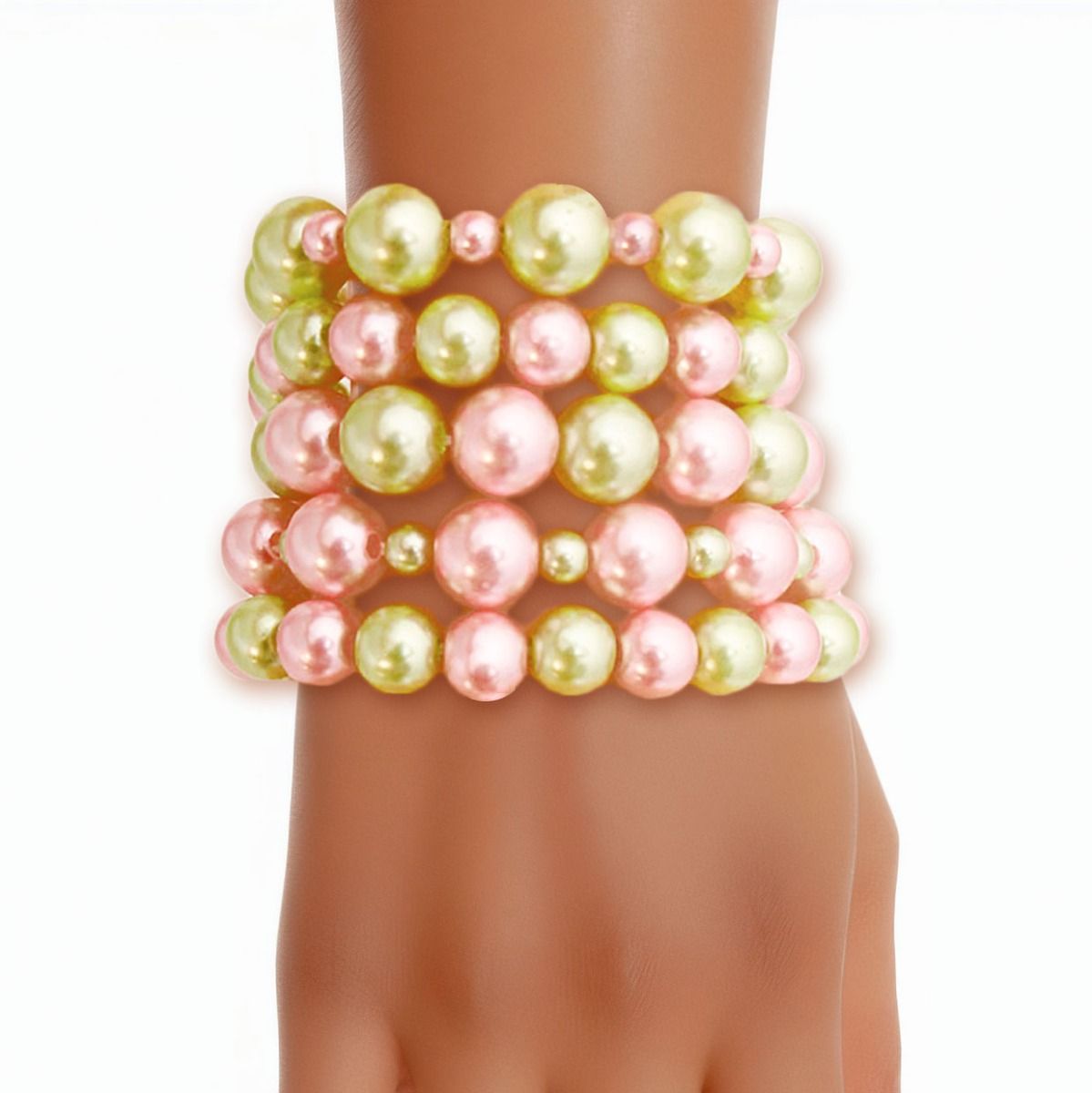 Pink and Green Pearl 5 Pc Bracelets
