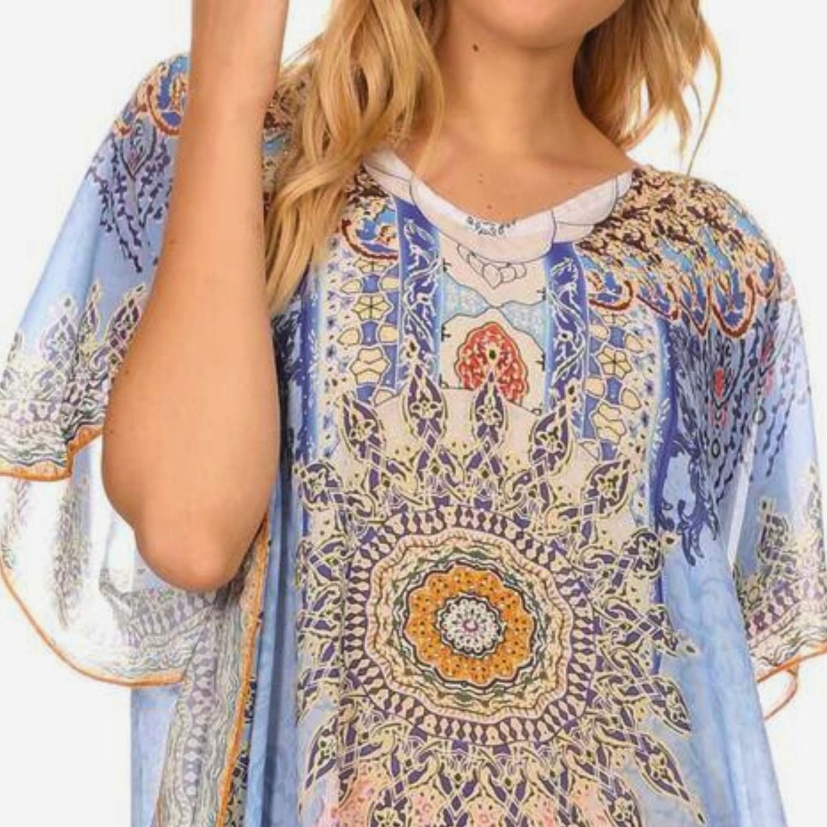 Blue African Print Rouned Poncho