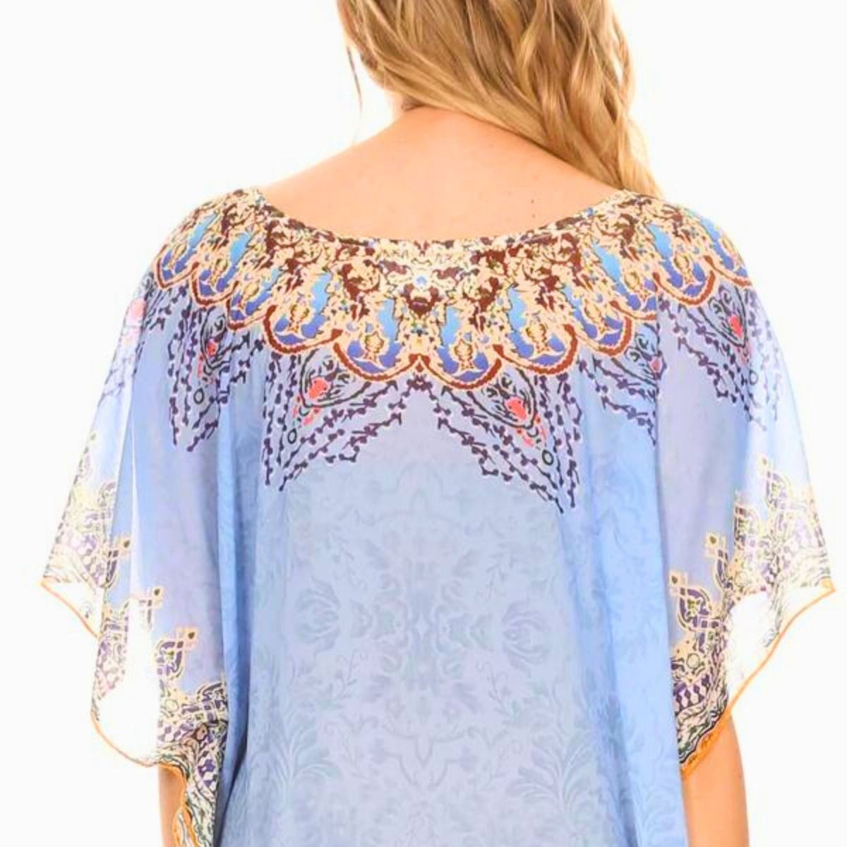 Blue African Print Rouned Poncho