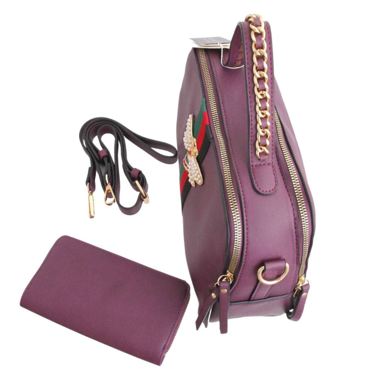 Purple Stripe Top Handle Handbag Set