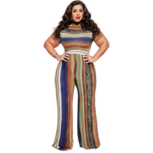 3XL Striped Top Pants Set