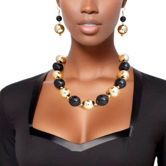 Pearl Necklace Black Gold Jumbo Set for Women