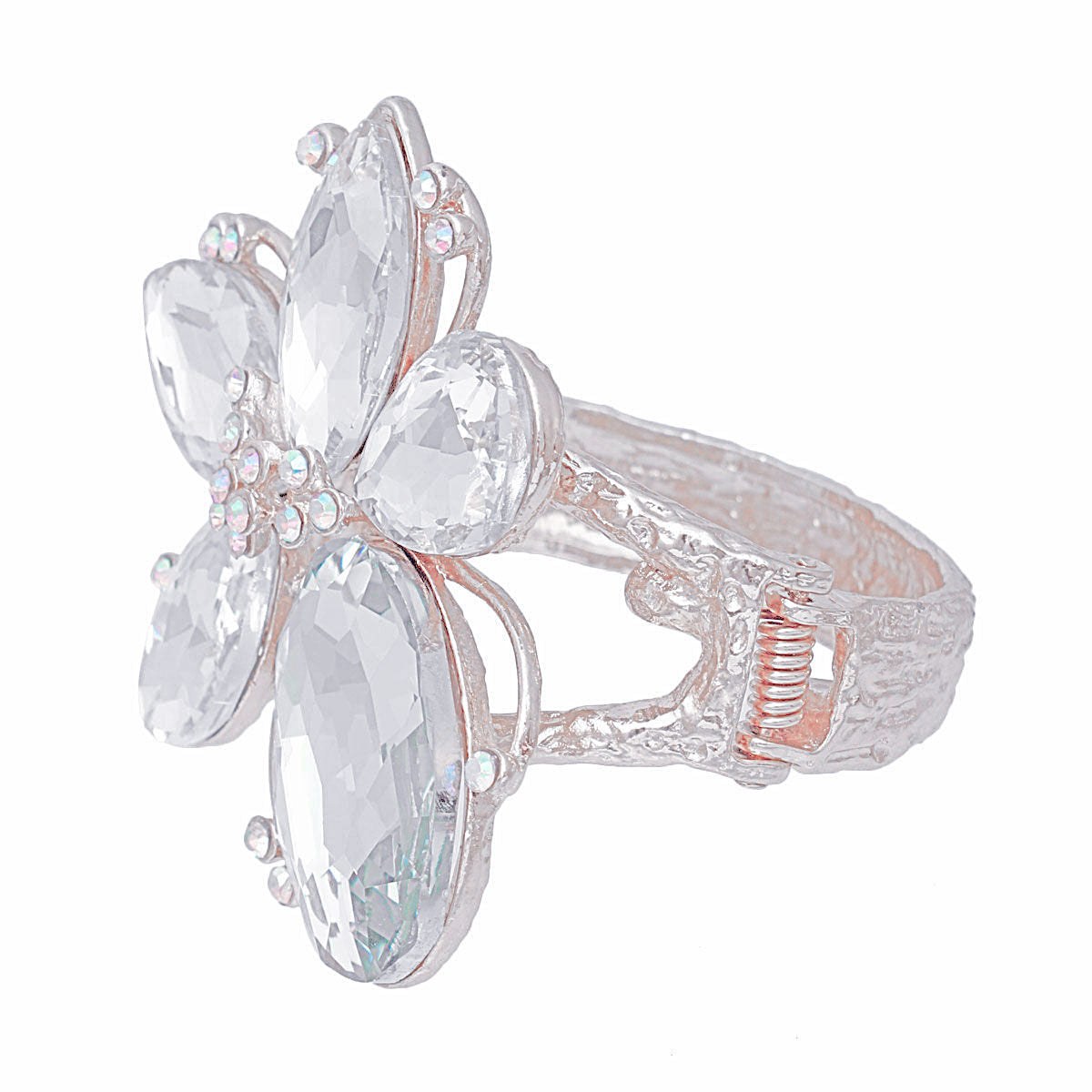 Silver Clear Crystal Flower Hinge Cuff