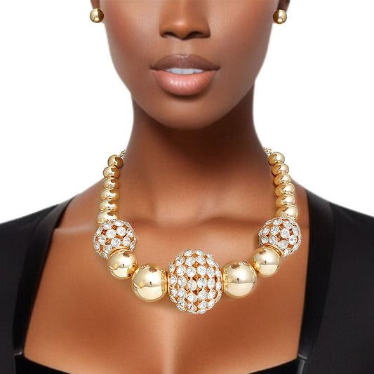 Bead Necklace Gold Rhinestone Jumbo Set for Women