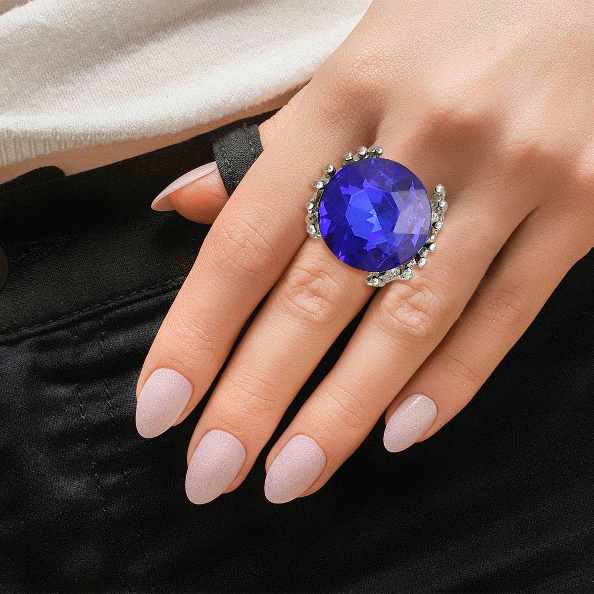 Royal Blue Crystal Silver Branch Ring