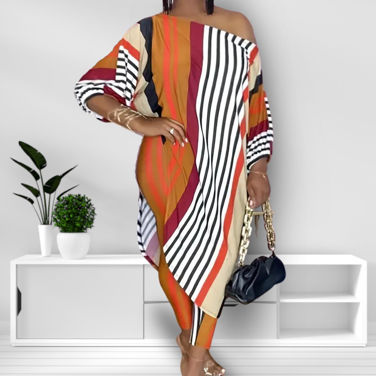 Coral Stripe 5XL Tunic Dress