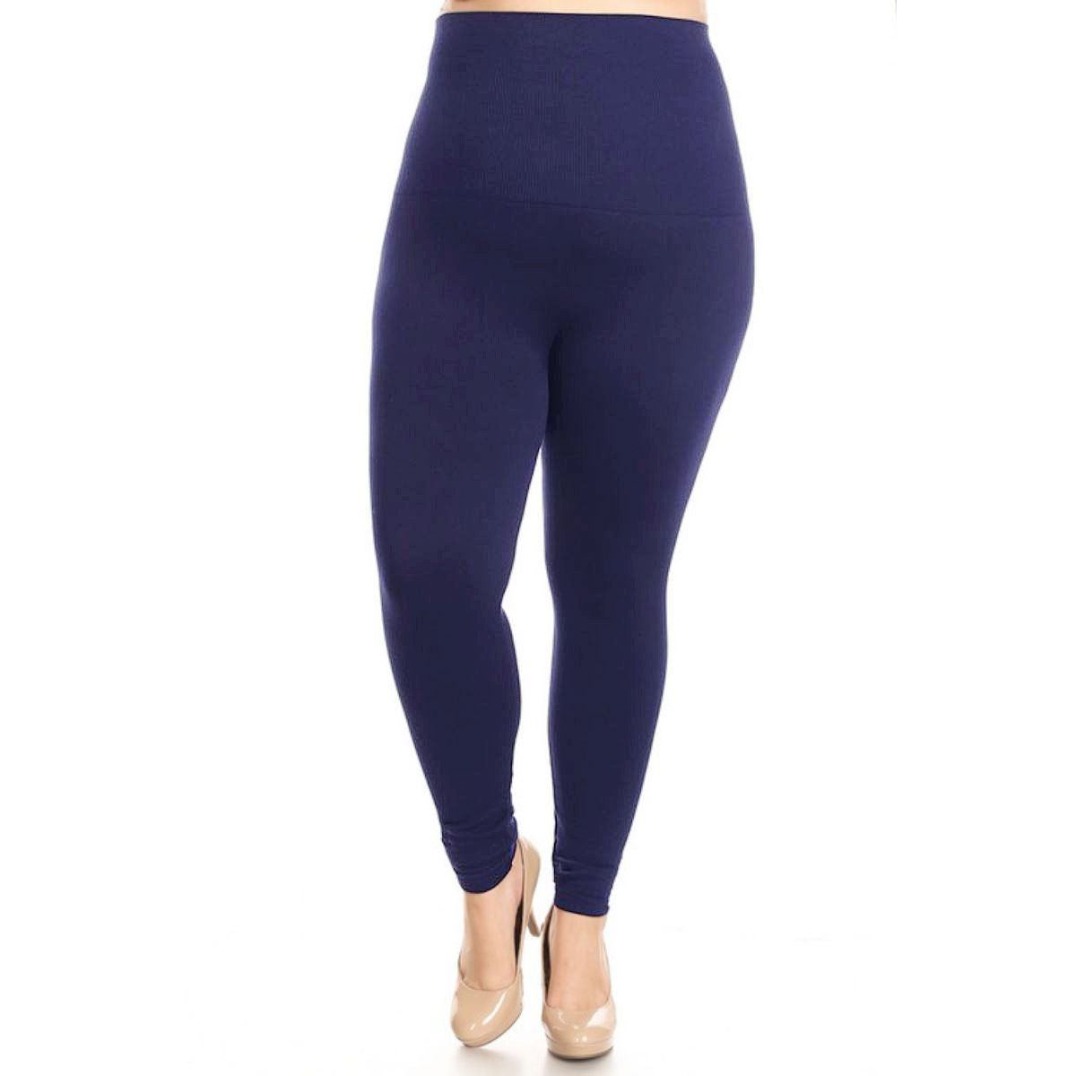 Navy Plus Size High Waist Leggings- 33-39 inch