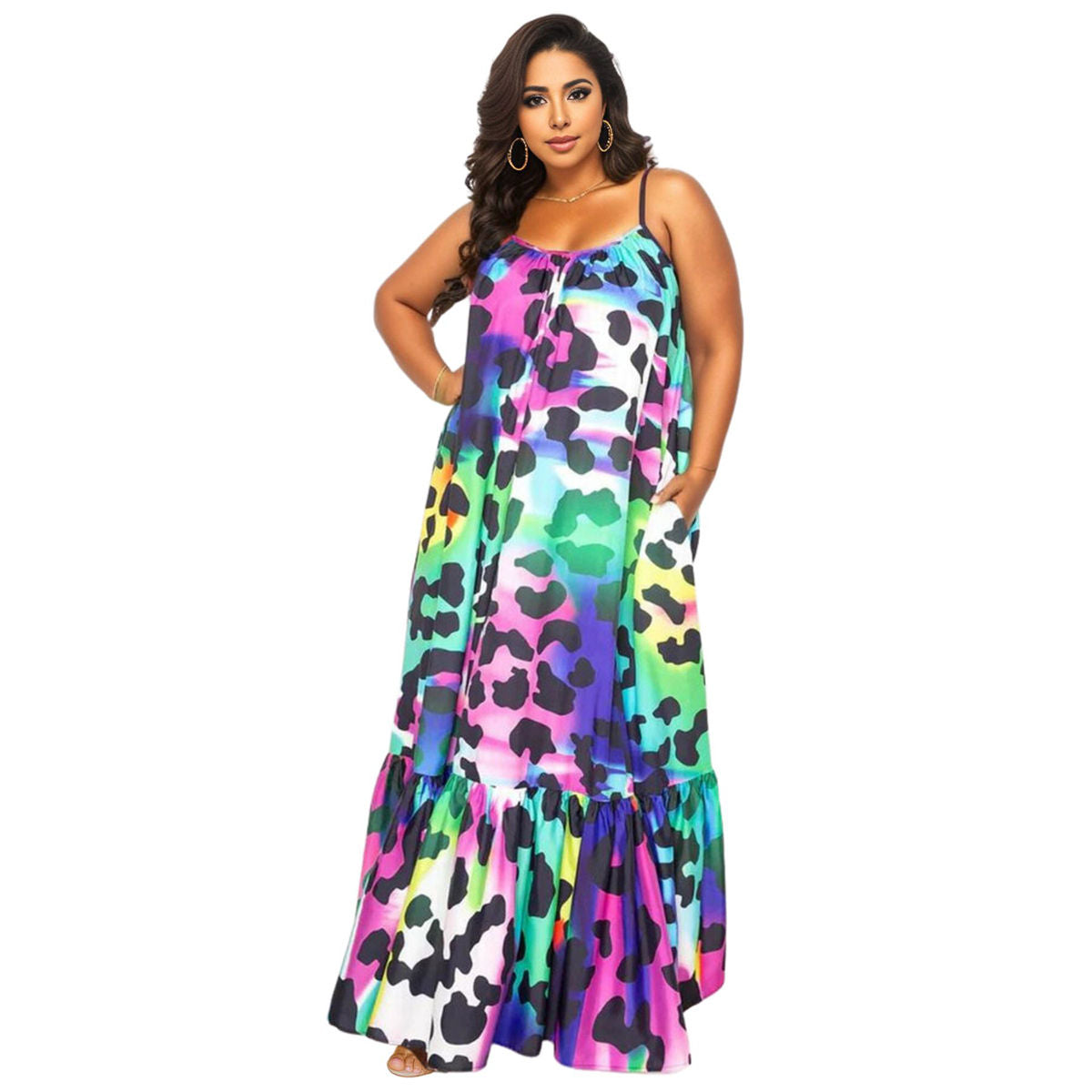 5XL Rainbow Leopard Dress