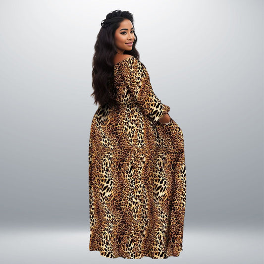 4XL Leopard Split Maxi Dress