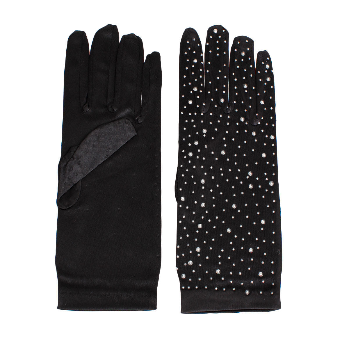 Gloves Black Rhinestone Satin Bridal for Women