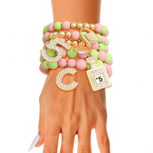 Matte Pink and Green No.5 Boutique Charm Bracelets