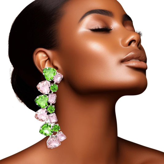 Dangle Pink Green Heart Crystal Earrings for Women