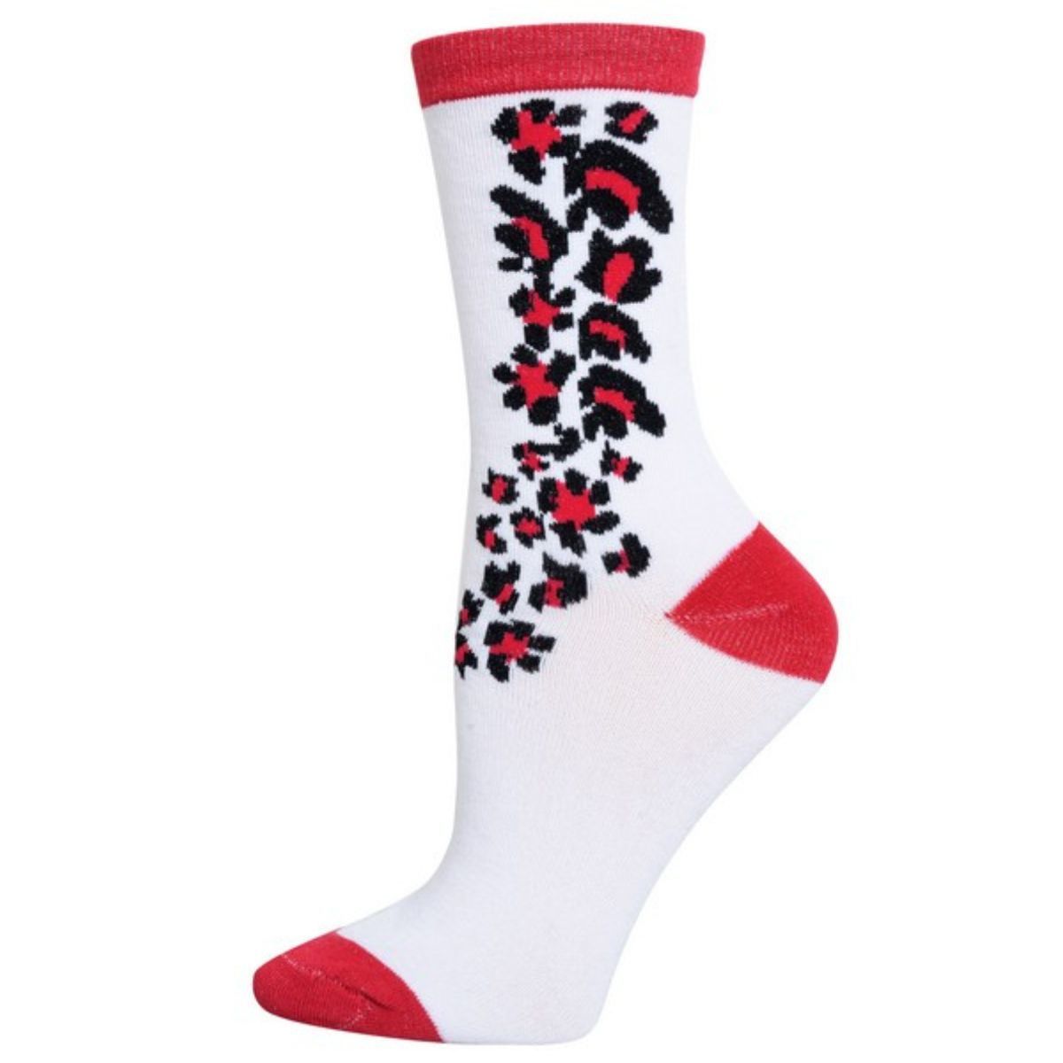 Women's Crew Socks White Pink Cheetah